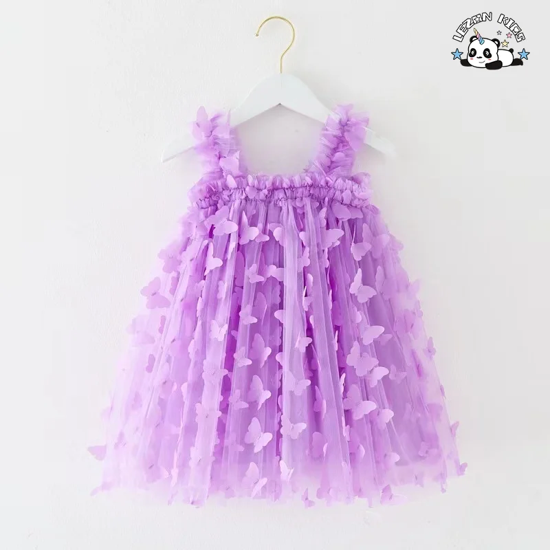 LEZONKIDS - Customizable Wholesale High Quality Sweet Casual Lace Design with Plaid butterfly Girls Dresses for Summer